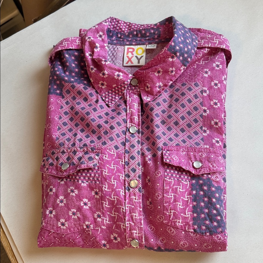 Roxy Patchwork Pearl Snap Down Blouse Womens Xl P… - image 4